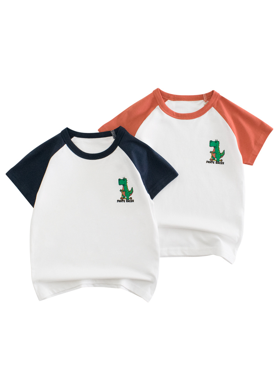 Camiseta de manga corta estilo coreano para niños 27kids, venta al por mayor, camiseta básica de verano 2026 para niños, ropa de dinosaurio para niños