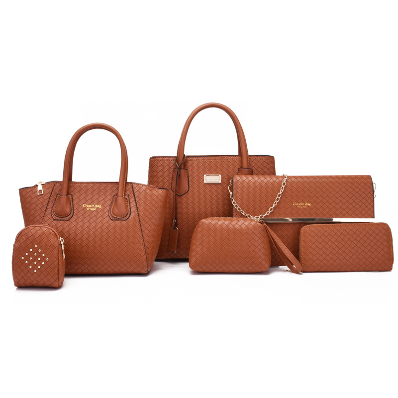 Conjunto de seis bolsos tejidos versátiles de moda para mujer 2025, que incluye bolsos de mano, bolsos de hombro y bolsos cruzados, para madre e hija.
