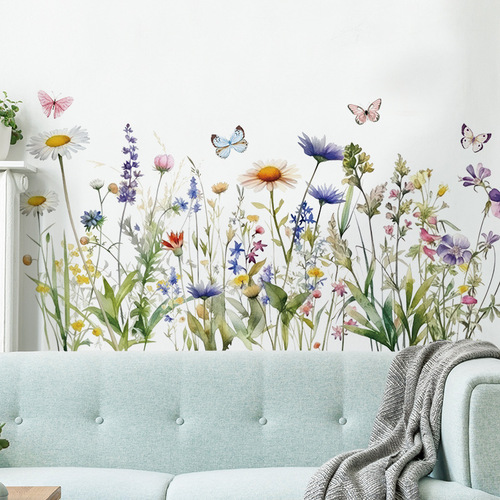 Chrysanthemum Flower Kickline Plant Wall Decor Wallpaper Sticker for Bedroom Sofa Corridor Removable Wall Sticker