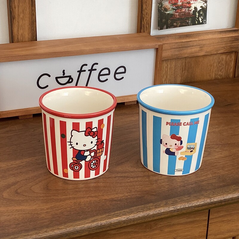 卡通条纹陶瓷杯可爱猫咪情侣款马克杯大容量高颜值早餐杯牛奶杯子|undefined