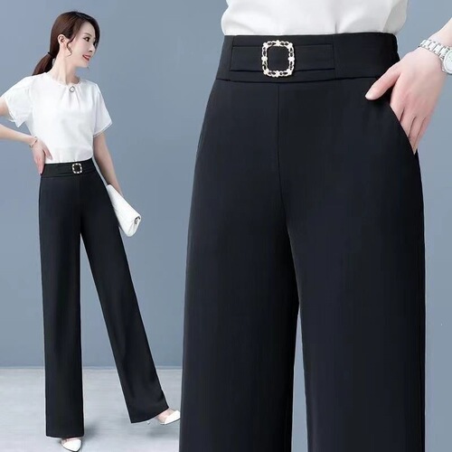 Hanging slightly wide-leg pants for women's summer new style for mom's loose slimming casual straight waist meat-covering Western-style all-matching pants