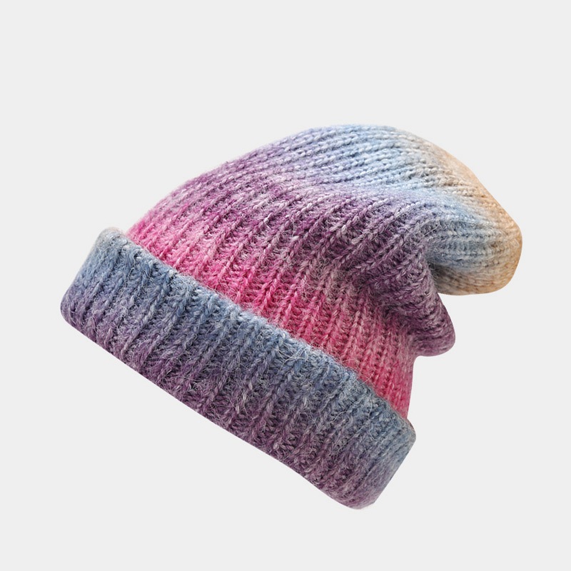 New autumn winter knitted trend gradient color tie dye warm woolen hat for children, soft and skin friendly pile cap_voghion.com