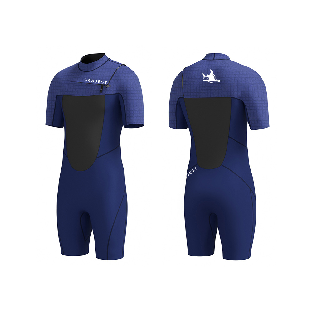 新款3MM冲浪服短款连体保暖防磕潜水服SBR游泳冲浪冬泳防寒衣
