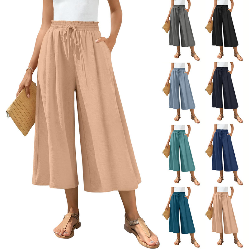 European and American Cross-Border Women's Fashion 2026 Amazon Spring/Summer Elegant Loose Drapey Tie-Waist Wide-Leg Pants Casual Pants