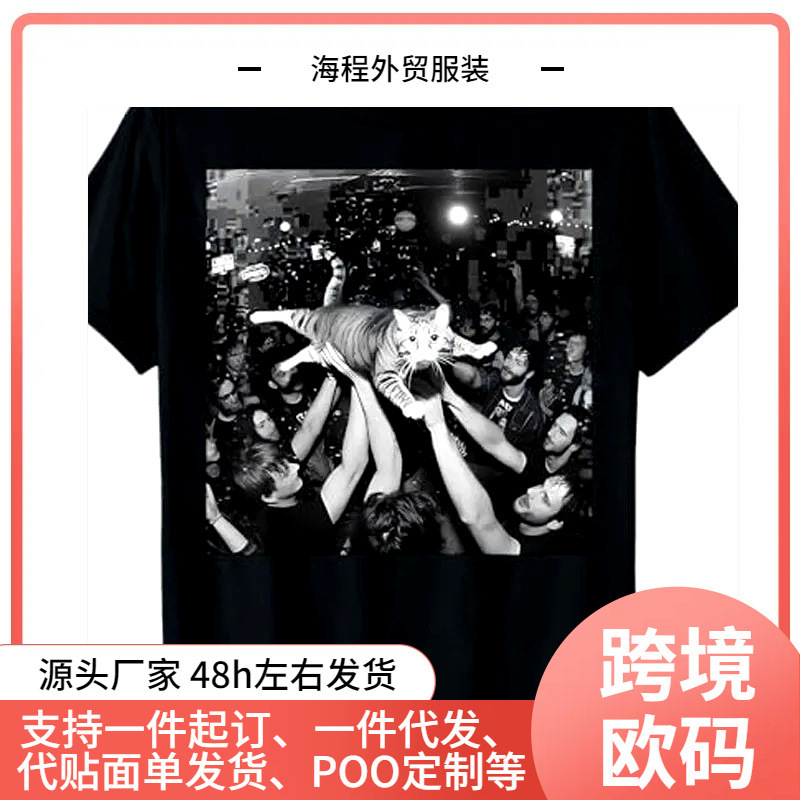 Funny Rock Show Cat Meme Cute Tabby Cat Crowd Surfing T-Shirt Humorous Kitten Star Y2K Streetwear Women