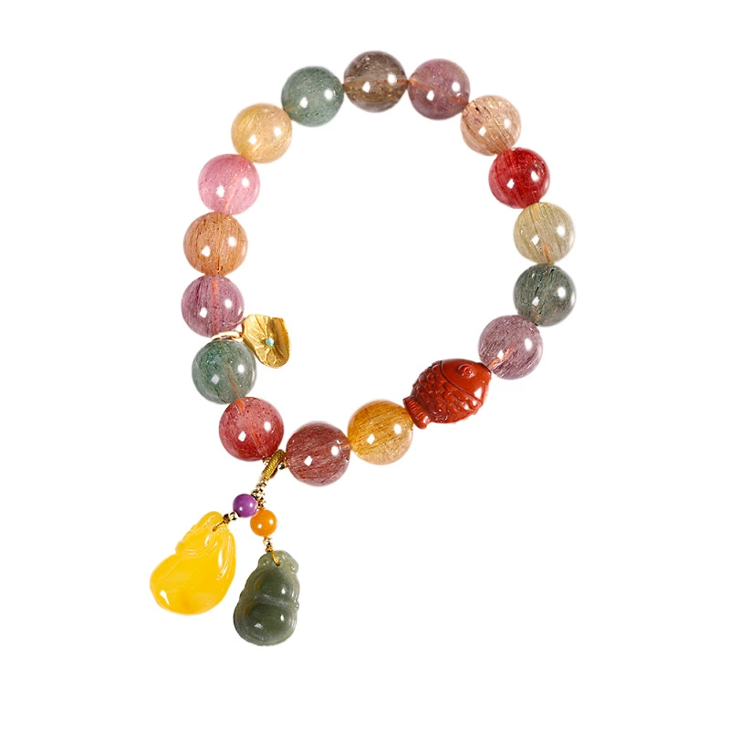 人品银品 Crystal wax agate, fashionable bracelet, silver 925 sample, simple and elegant design