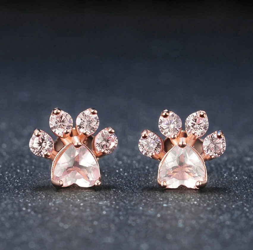Ear Studs Classification Daily Occasion Cute Paw Print Alloy Plating Zircon Ear Studs