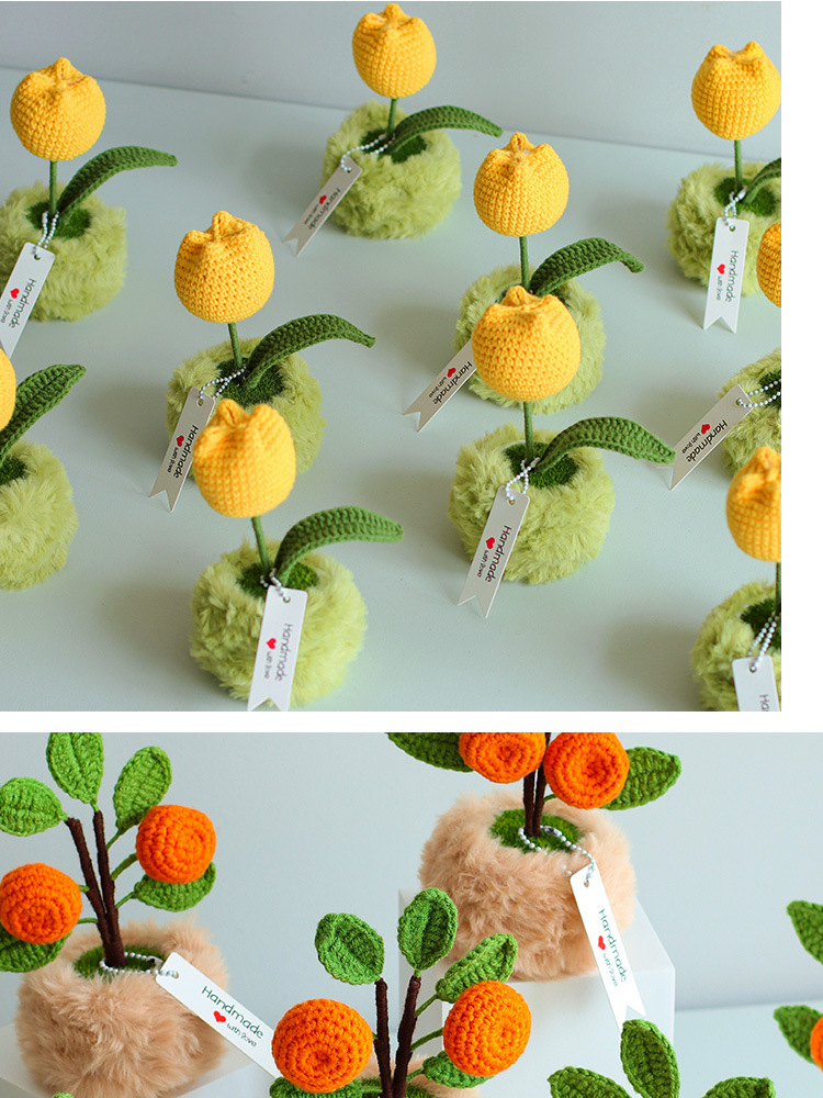 Hand-woven artificial flowers made of wool, potted tulips, oranges, preserved flowers, high-end festival business gift ornaments pic 7
