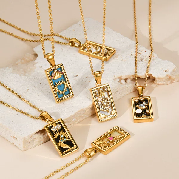 European and American Hot Selling Electroplated Real Gold Retro Tarot Card with Drill Dripping Oil