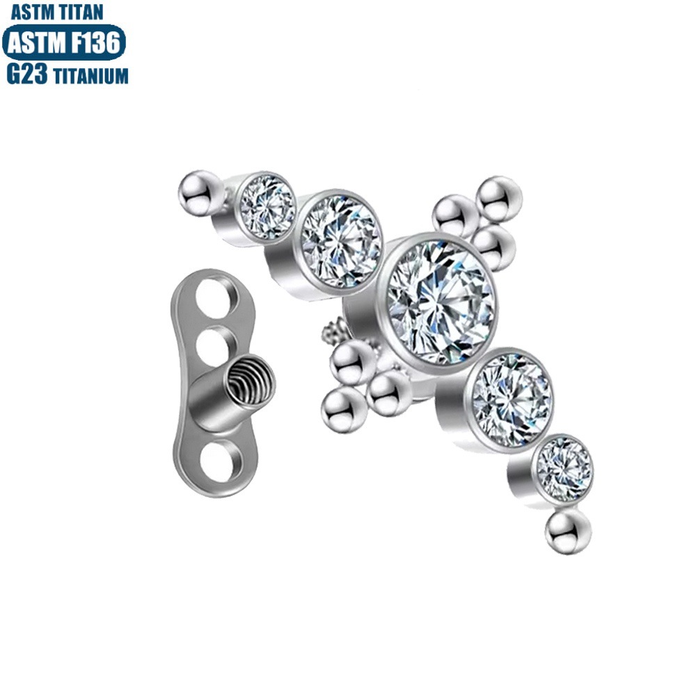 Silver pointed spike labret stud material detail