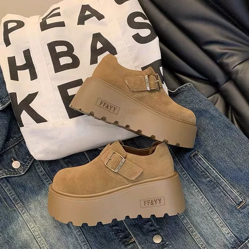 Все включено одиночные туфли женщины 2024 новый премиум смысл дикий французский толстый фон темперамент коричневый бархатный ботинок Bokenn Lefu обувь