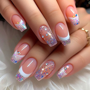 Shining Purple Starry Sky French Style Wear Nail Nail Pieces Sweet Cool Color Wear Nail Pieces Short Tie European and American Hot Nail Pieces