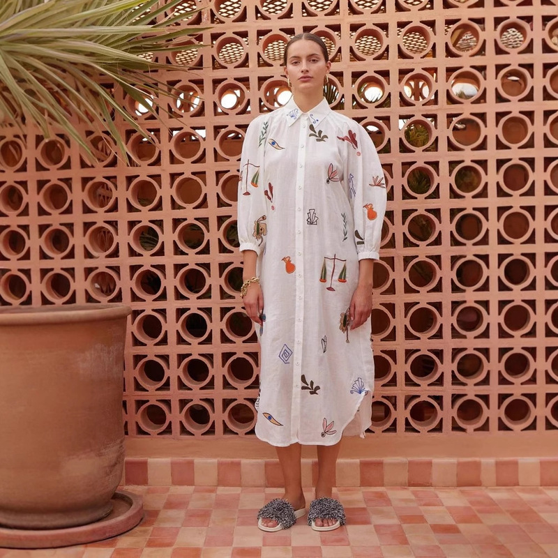 European and American Cross-Border 2026 Aliexpress Independent Site Casual Fashion Cardigan Linen Long Swallowtail Dress