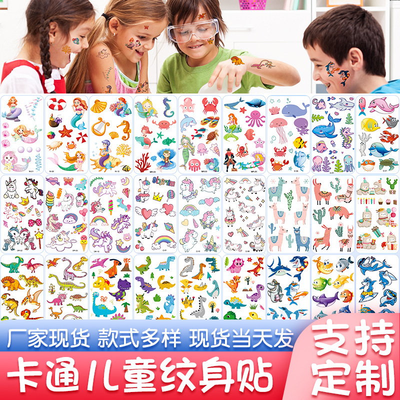 Spot Mermaid Dinosaur Pirate Unicorn Children's Tattoo Sticker Cute Cartoon Tattoo Face Sticker Customization