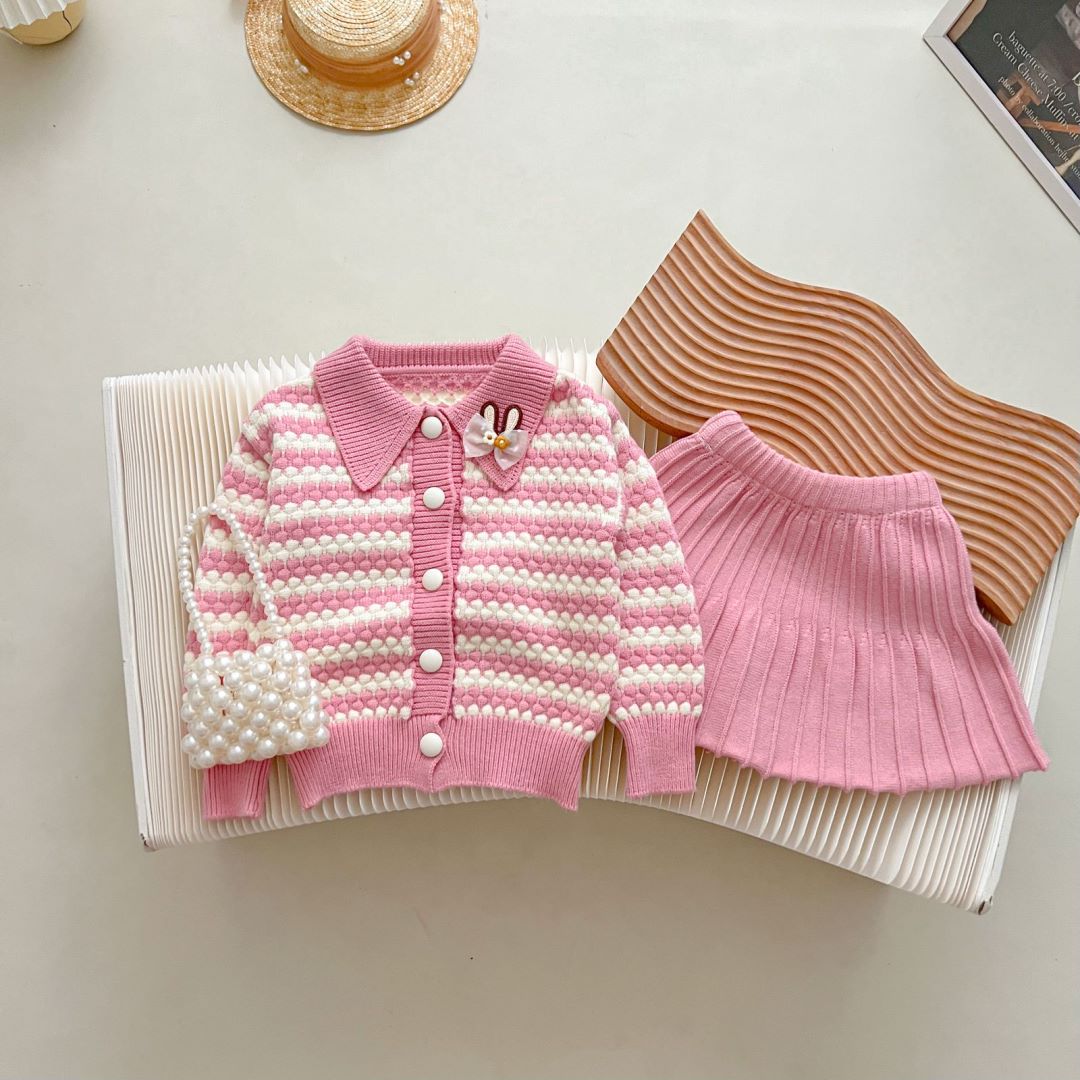 JINYONG Jupe pour Enfants Pull Jacquard Ensemble Deux pièces Fille Manteau tricoté Mignon Fille à la Mode_voghion.com