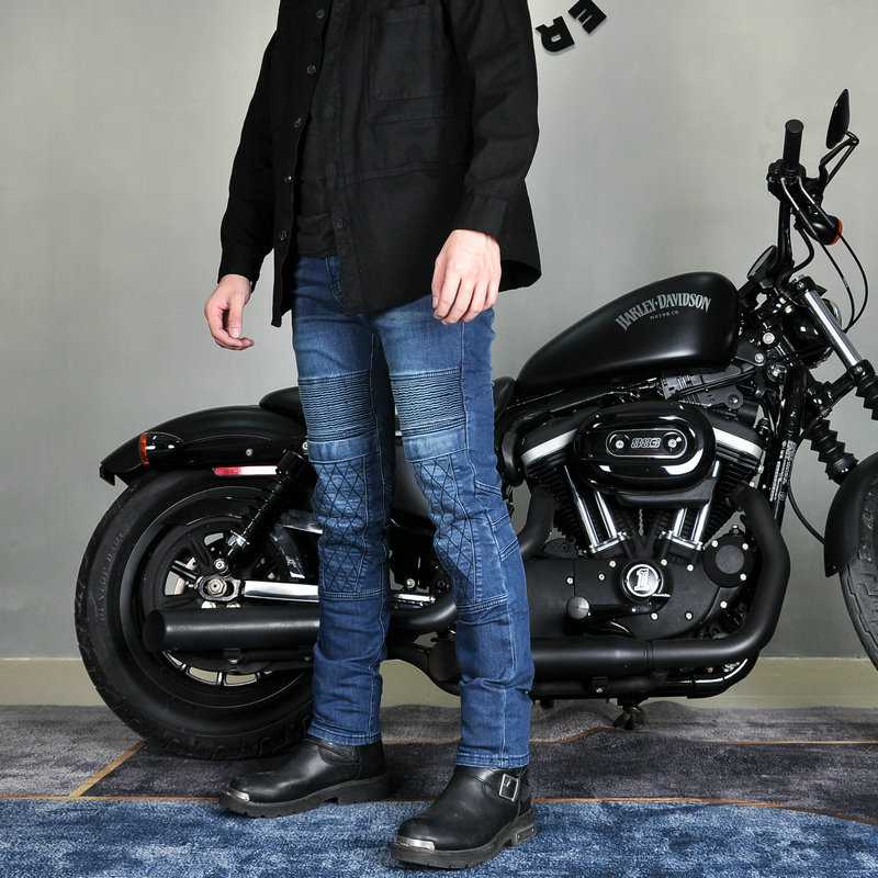 Volero motocicleta jeans hombres retro SLIM-Fit lavado motocicleta montar pantalones kaudura resistente al desgaste-resistente