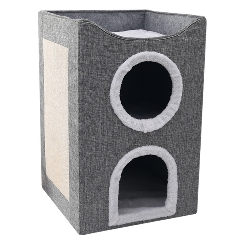 Nido de gato de sisal, rascador para gatos, almacenamiento plegable de tres capas, resistente al desgaste y sin desprendimiento, suministros universales para mascotas para las cuatro estaciones, casa para gatos