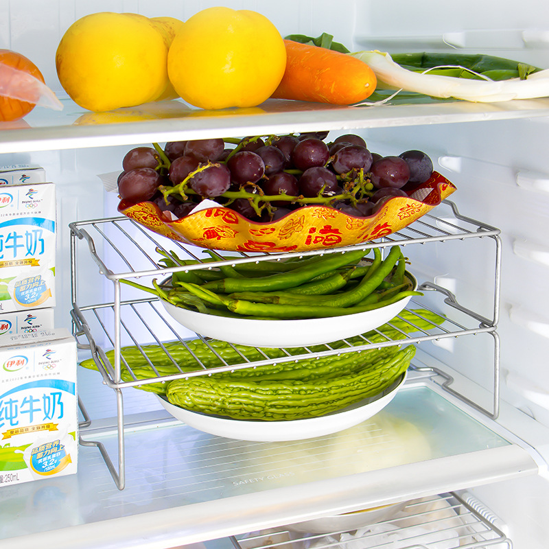Refrigerator Interior Layered Storage Rack 304 Stainless Steel Kitchen Partition Rack Leftover Partition Rack to Save Space