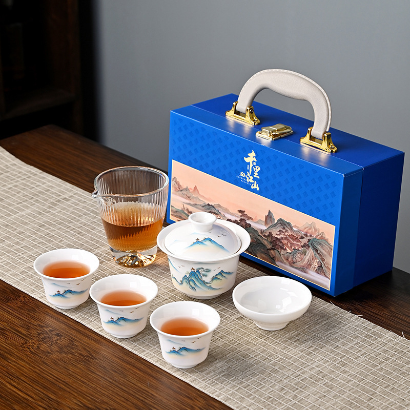 Dehua National Tide Style Chinese Style Mat Fat Jade Tea Set Kung Fu Set suit Gift Box High-end White Porcelain Gift Accompanying Gift Dehua National Tide Style Chinese Style Mat Fat Jade Tea Set Kung Fu Set suit Gift Box High-end White Porcelain Gift Accompanying Gift