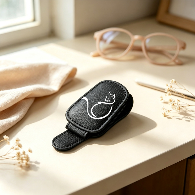 Black cross-border best-selling sunglasses holder, creative car sun visor storage, simple cat-shaped car glasses clip