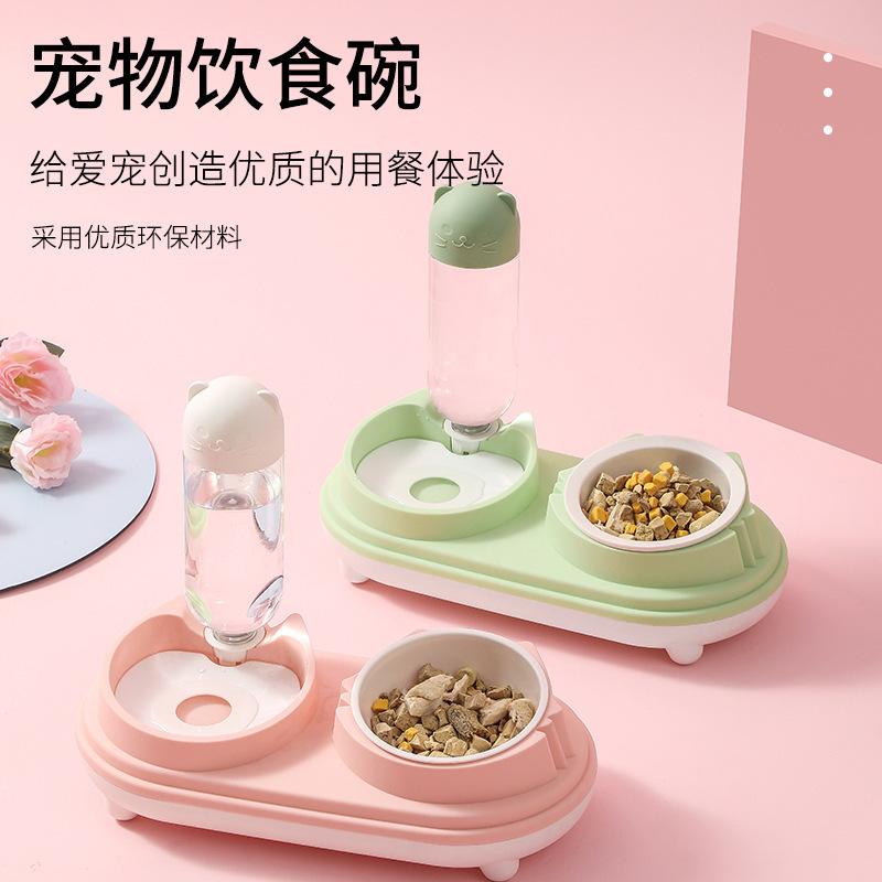 猫头双碗狗盆狗碗猫碗双碗自动饮水盆狗狗猫咪碗水碗饭盆宠物用品|undefined