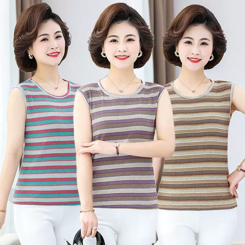Летний полностью хлопковый маленький жилет для мам без рукавов Толстовка для женщин среднего и пожилого возраста Внутренняя одежда Наружная одежда Летний топ из чистого хлопка