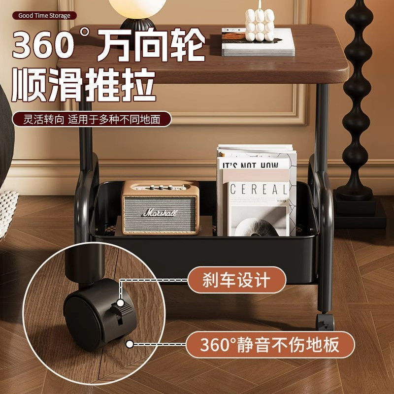 可移动小推车复古床头柜置物架客厅茶几沙发边几储物架简易餐桌台|undefined