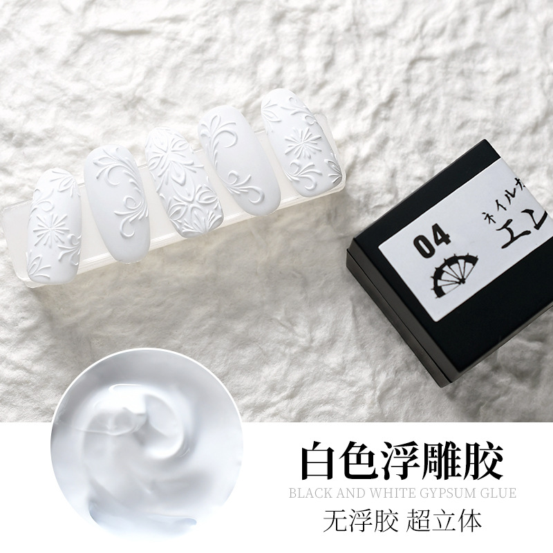 Ennishi estilo japonés sin lavado tridimensional pegamento de alivio manicura línea pintada en blanco y negro yeso fototerapia pegamento fábrica al por mayor