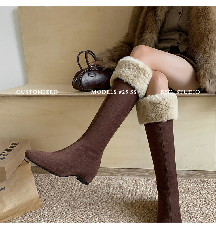 Boot tuyết nữ cổ cao lót lông cừu đế dày màu nâu — màu nâu chi tiết 23