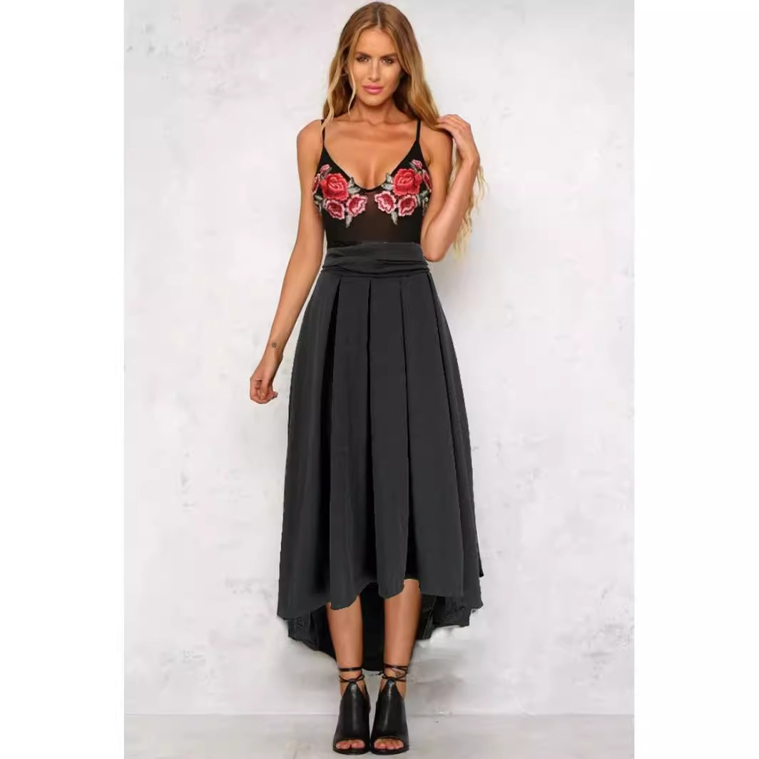 Fashion commuter wish independent station foreign trade sales European and American clothing solid color large swing belt skirt ready stock_vogarts.com