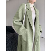 绿色双面羊毛大衣2024秋冬新款气质女神范中长款毛呢外套