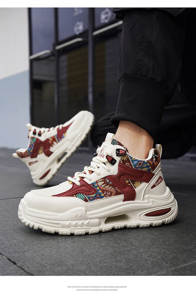 Giày thể thao nam cổ trung, giày sneaker năng động đế dày tăng chiều cao, dây buộc, phối màu — Việt Nam, màu, đen chi tiết 11