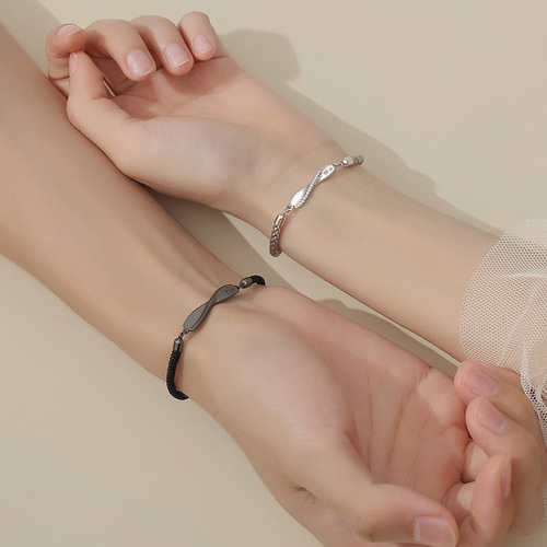 s925 sterling silver couple bracelet agate braided hand rope female Korean version ins mother-of-pearl bracelet to commemorate Valentine's Day gift
