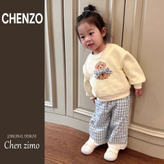 女童套装2025新款早秋儿童巨好看蝴蝶结狗狗印花卫衣宝宝宽松裤子