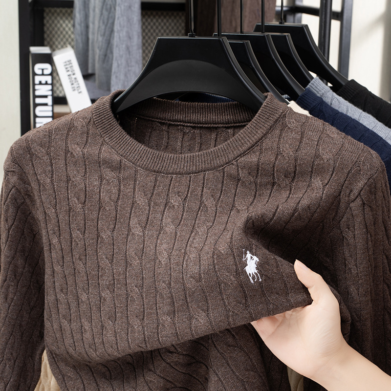 Cross-Border High-End Twisted Men's Knitwear Long-Sleeved Round Neck Pony Embroidered Casual Versatile Sweater Men's Wholesale Trend