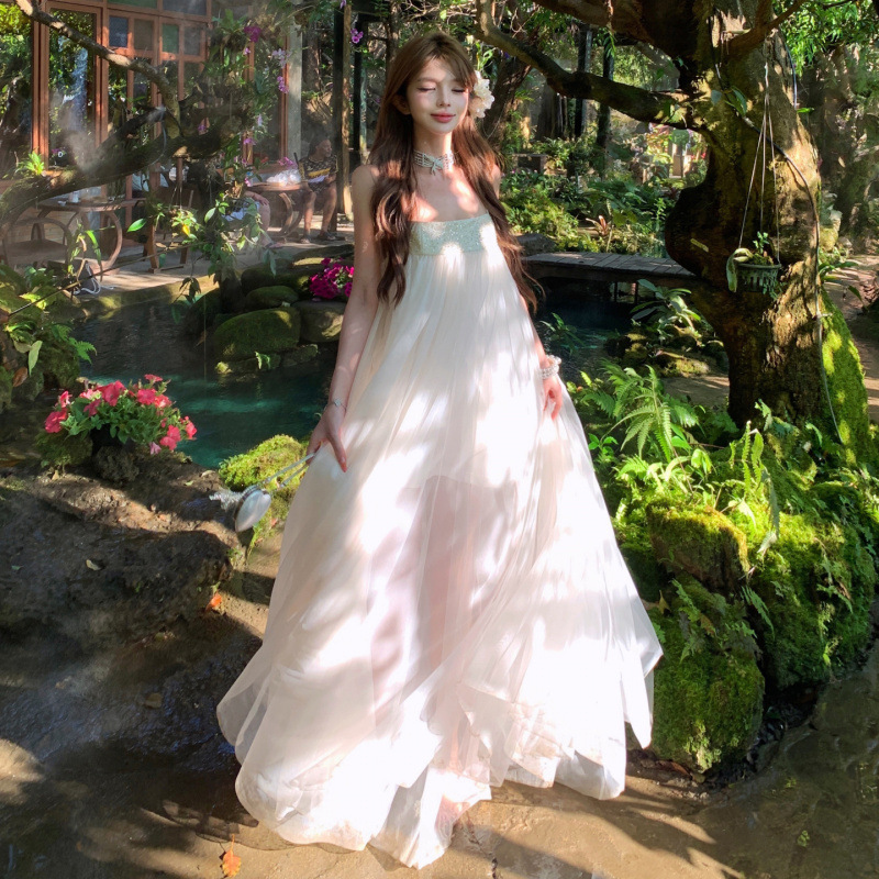 Classical Coco' Strapless Lace Mesh Dress with Ribbons, Birthday Dress, Island Vacation Dress