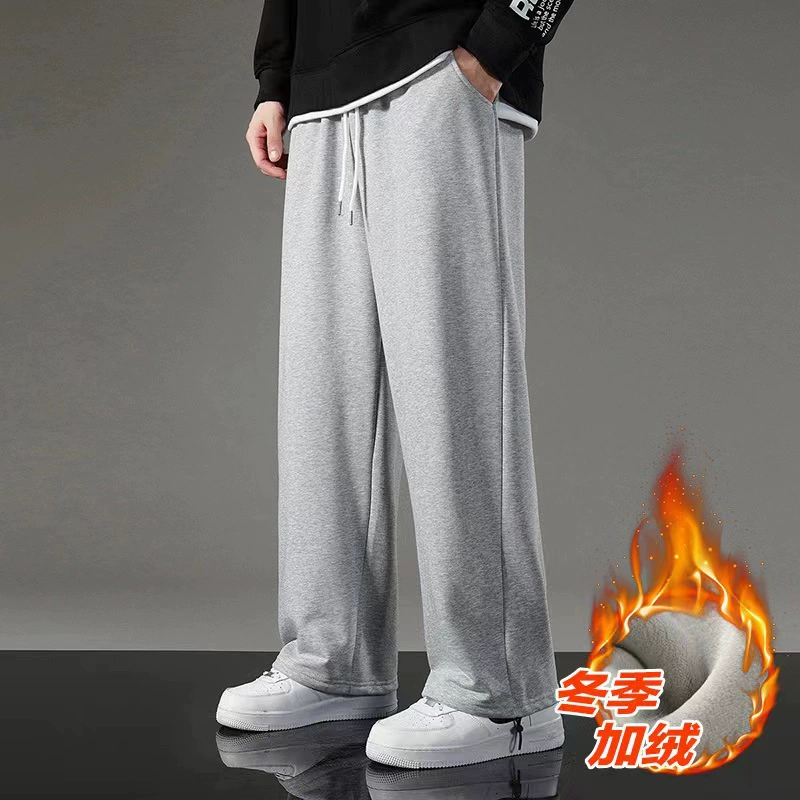 Мужские спортивные штаны Весна и осень, Новые широкие штаны, осенне-зимние повседневные спортивные штаны на флисовой подкладке, прямые свободные модные брюки для молодых мужчин
