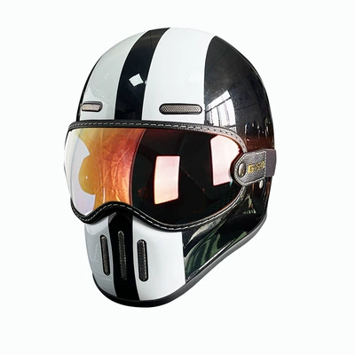 Motosiklet kaskı (dəbilqə) – Foreign Trade Export Fiberglass Retro Motorcycle - black-and-white-black-colored-mirror-m55-56