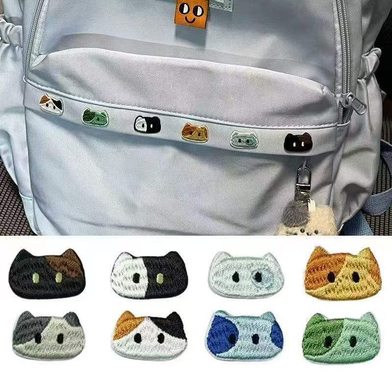 Cute Kitten Head Embroidery Patch Self-Adhesive Small Cloth Patch DIY Phone Case Longchamp Packaging Decoration Sticker Patch
