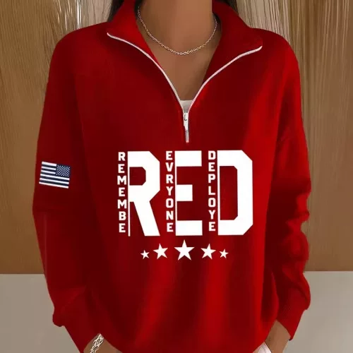 2026 Cross-Border Amazon Independent Site Winter New European and American Style Us Printed Women's Half-Zip Sweatshirt