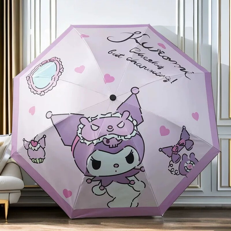 Internet Celebrity Explosions Kulomi Melody Cartoon Dual-use Sunny Umbrella Black Rubber Sunshade Sunscreen UV Protection Three-fold Umbrella