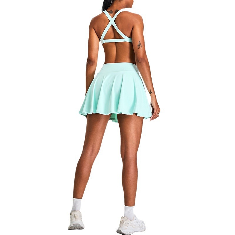 Nuevo cross-border fashion back beauty tracksuit de bádminton de mujer tenis falda forrada set de falda deportiva