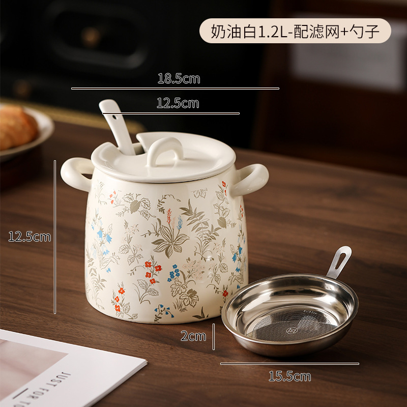 Tanque de aceite de cerdo, cerámica, flores antiguas, caja de condimentos de gran capacidad para el hogar, botella de tanque de condimento, olla de aceite de carne de chile de cocina