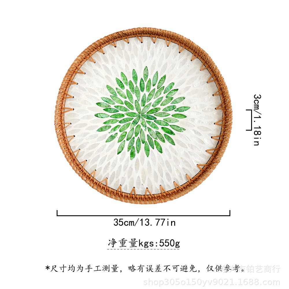 Bandeja de conchas de color tejido de ratán, plato de frutas, sala de estar creativa para el hogar, mesa de centro, marco de almacenamiento, plato de frutas, pan, plato de dim sum, frutas y verduras