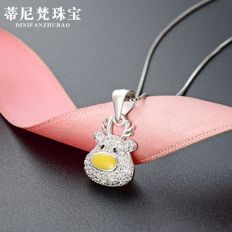 Yilu tiene su diamante animal accesorios colgante estilo japonés y coreano s925 plata esterlina ZIRCON collar Navidad alces clavícula cadena