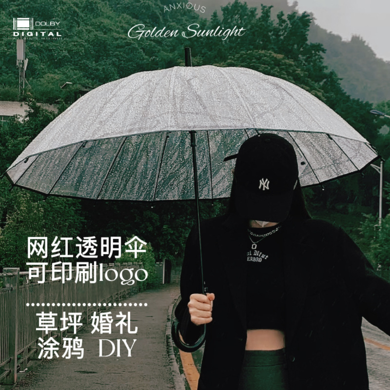 16 Bone Reinforced High Color Value Pure Transparent Umbrella Umbrella Advanced Sense Photography Korean Department Atmosphere Sense Good Film DIY Umbrella