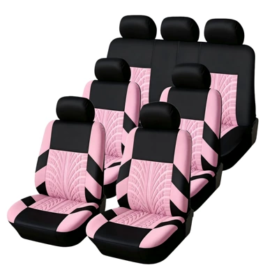 Cross-Border Hot-Selling Tire Pattern Embossed Knitted Fabric Four-Season Universal Car Seat Cover and Cushion Manufacturer Wholesale Amazon (Seat cushion, seat cover) - pink-13-piece-set-seven-seats