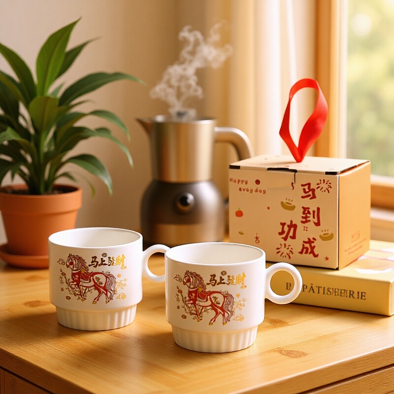 Ceramic Mug Single Cup Gift Box Set Coffee Cup Souvenir Promotional Opening Event Gift Water Cup White Porcelain