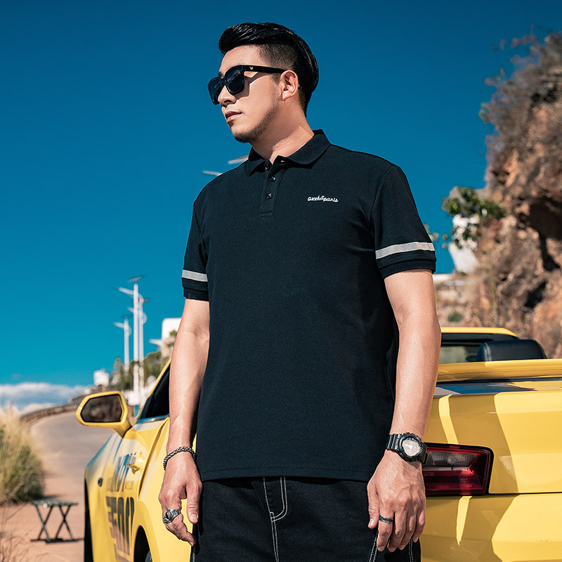 Marca de moda más tamaño de los hombres más el tamaño Polo de los hombres suelta casual bordado solapa manga corta Polo camisa