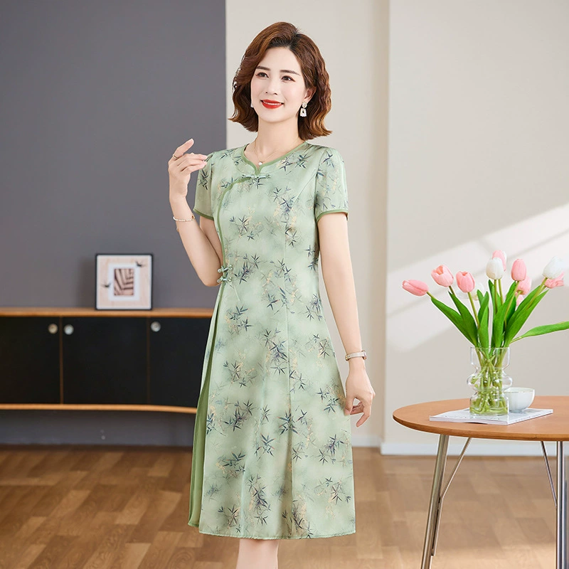 Новое платье в китайском стиле с принтом в стиле 2025 лето новое платье средней и длинной моды элегантное платье с короткими рукавами